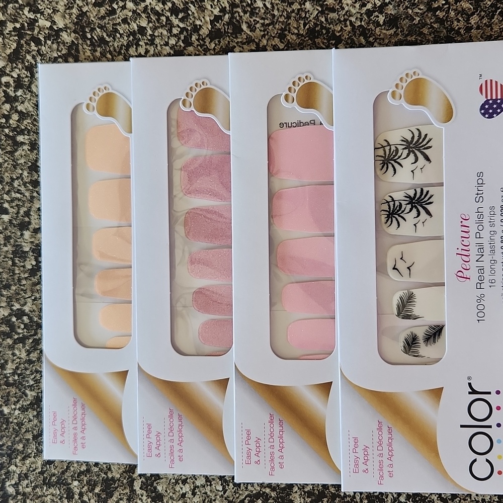 Color Street Pedicure Real Nail Polish Strips, Set of 4, Pinks Nudes